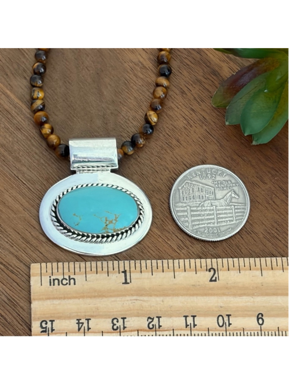 Vintage Mexico Sterling Silver 925 Turquoise Pendant Necklace Southwest Western - Picture 8 of 11
